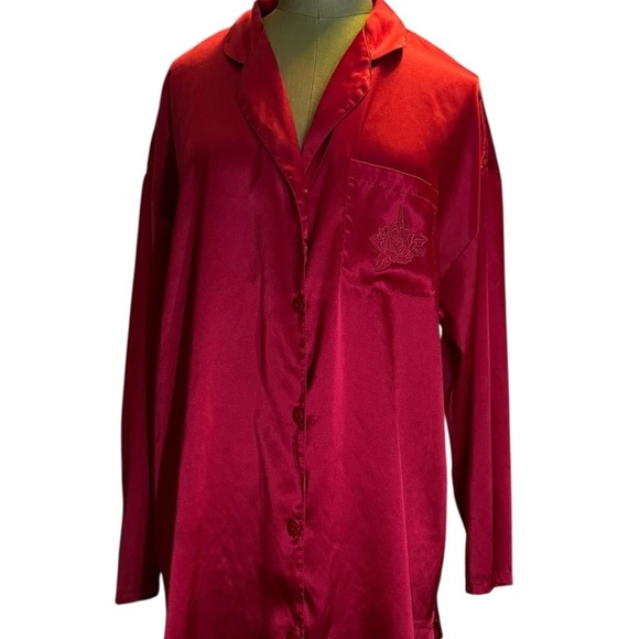 Victoria's Secret Other - Victoria's Secret Red Satin Blouse with Embroidered
